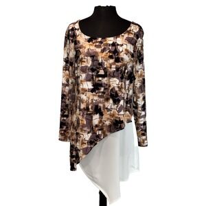 New Baciano Alice Tunic Long Sleeve Asymmetric Hem Tunic Women's L Roll Tab‎